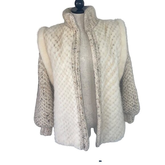 Vintage Womens Jacket Vest Size Medium Cream Knit Convertible Casual Wool - Picture 1 of 9